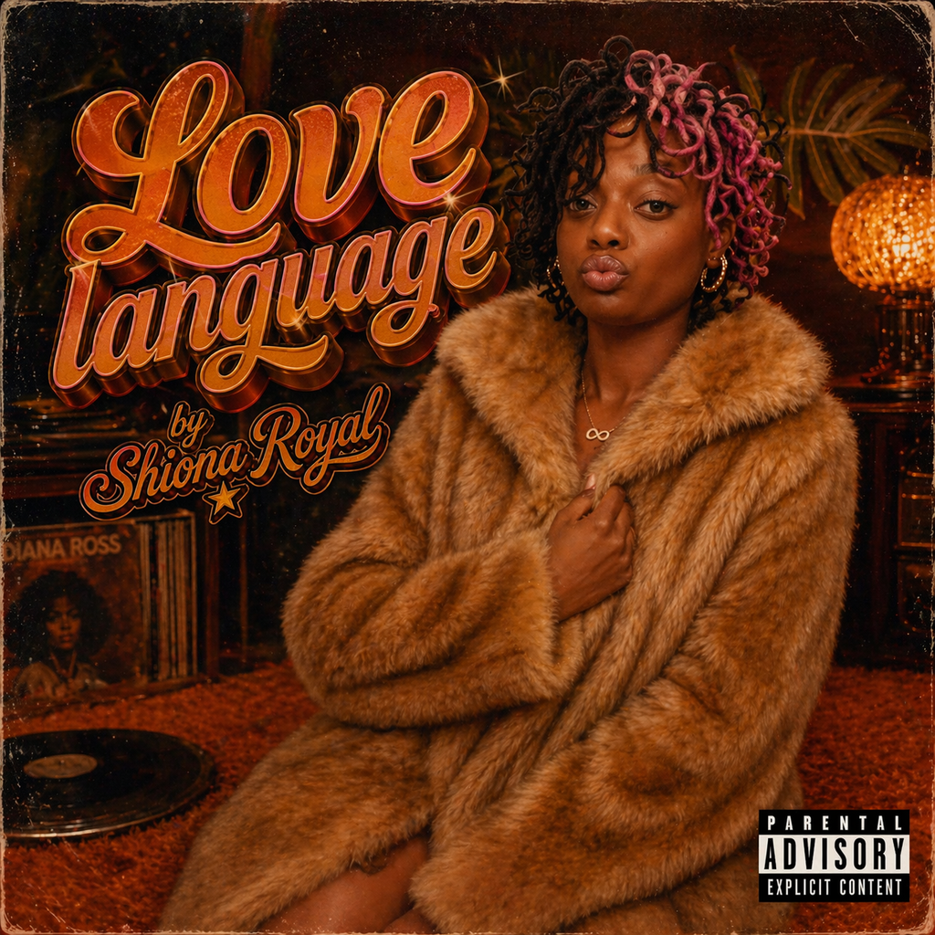 Shiona Royal Canvas Tote — "Love Language" Retro Soul Art Zippered Tote